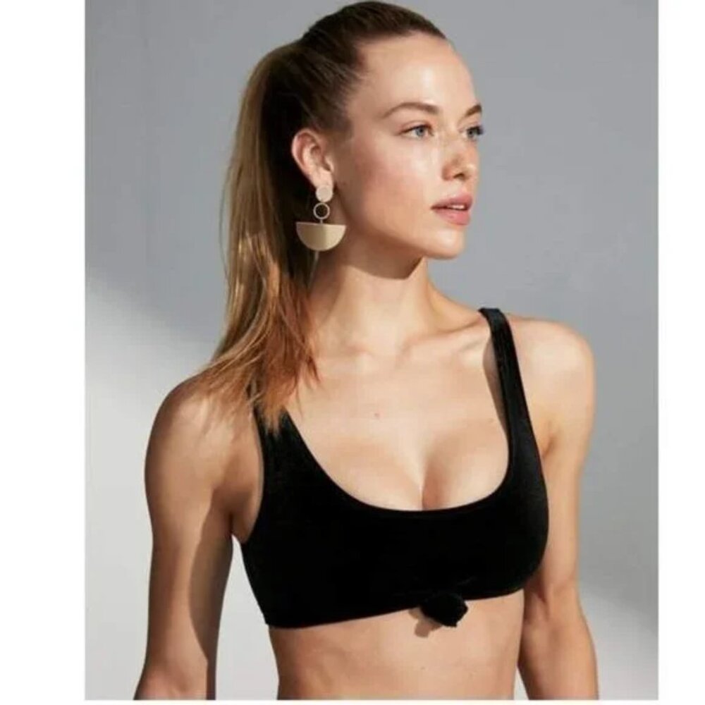 EXPRESS Velvet Knot Front Scoop Neck Bikini Top